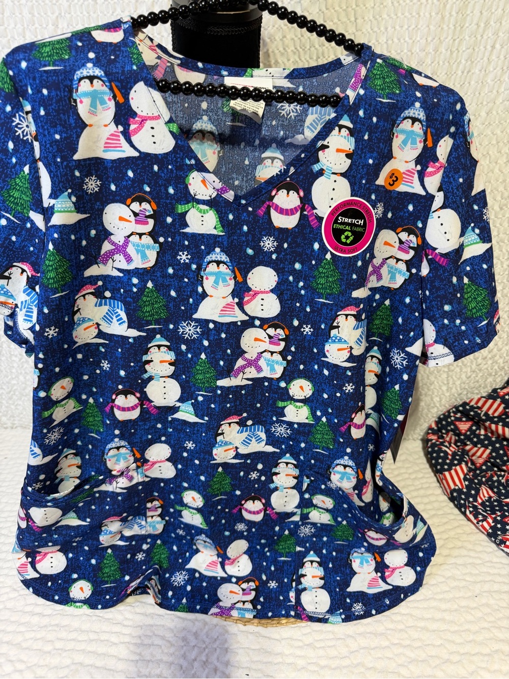 Scrubstar Blue Snowman Print Women's Pajama Top